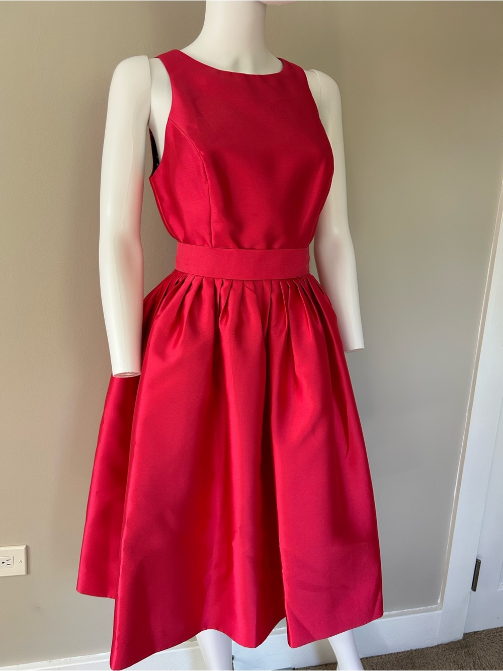 Isaac Mizrahi New York Red Satin Fit & Flare Cocktail Dress Size 8 - Picture 2 of 13